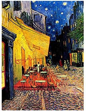Alonline Art - Cafe Terrace מאת Vincent van Gogh | תמונה ממוסגרת זהב מודפסת על בד כותנה, מחוברת ללוח הקצף | מוכן לתלות מסגרת | 17 x21 | עיצוב בית לאמנות קיר לצבע חדר שינה